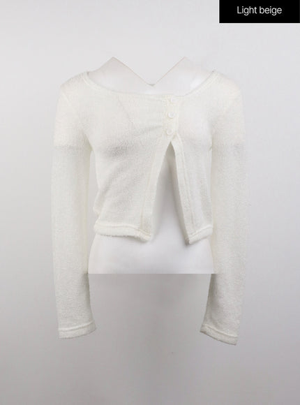 wool-blend-round-neck-unbalanced-button-cardigan-cj411 / Light beige