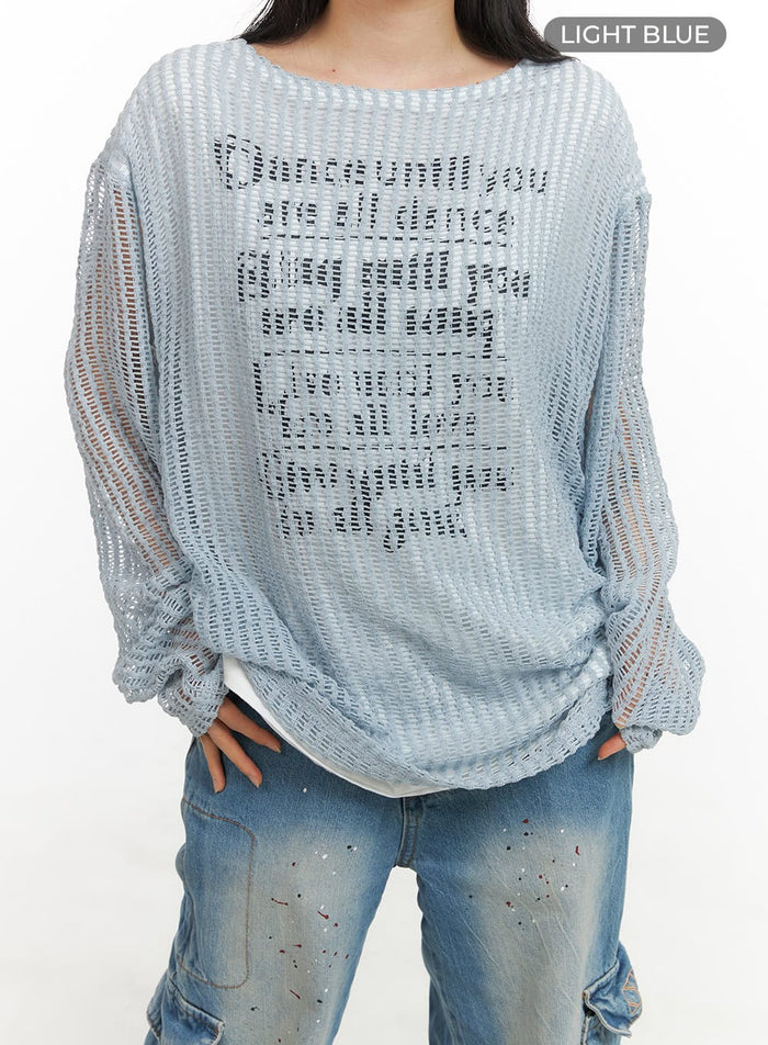 hollow-out-graphic-sweater-cy417 / Light blue