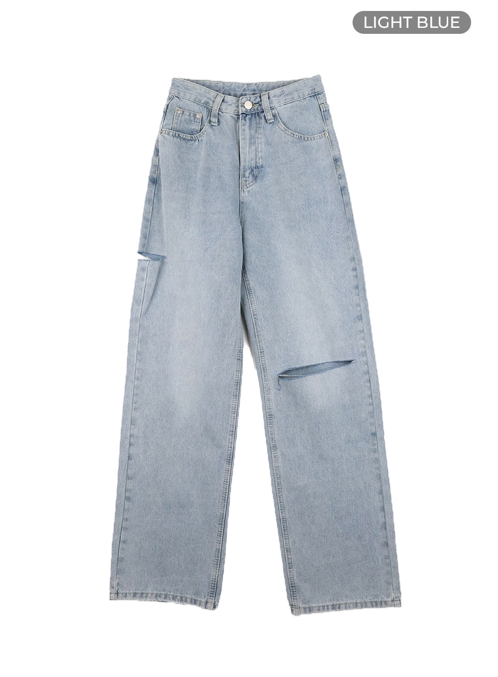 Cut Out Washed Straight Jeans OM421 in Light blue, size 1XL
