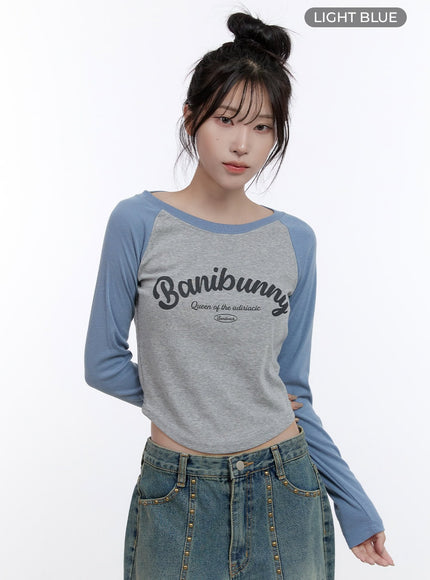 graphic-raglan-sleeve-crop-top-co418 / Light blue