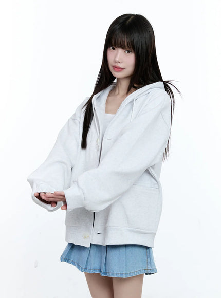 oversized-buttoned-hoodie-cg511 / Light gray