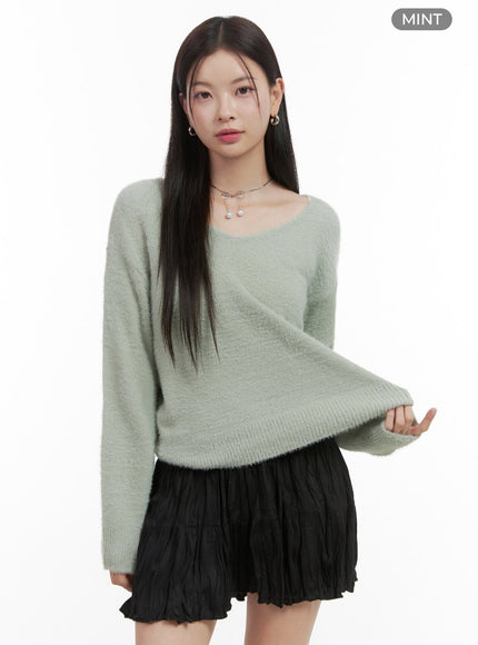 hairy-v-neck-knit-oo416 / Mint