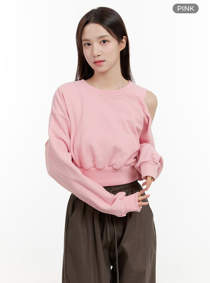 cut-out-shoulder-crop-sweatshirt-og429 / Pink