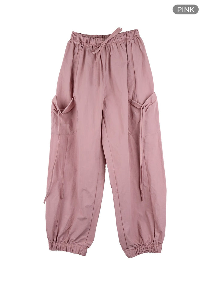 ribbon-cargo-nylon-pants-oa425 / Pink
