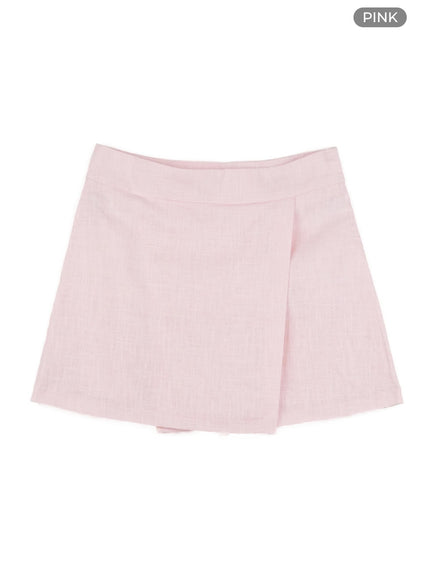 linen-mini-wrap-skirt-ol416 / Pink