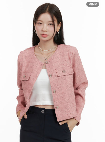 collarless-button-jacket-og419 / Pink