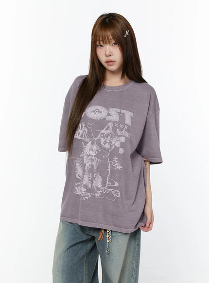 oversized-graphic-print-tee-cy518 / Purple