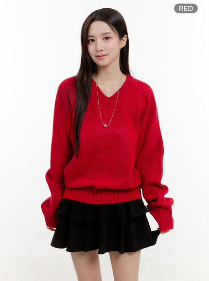 oversized-v-neck-sweater-og429 / Red