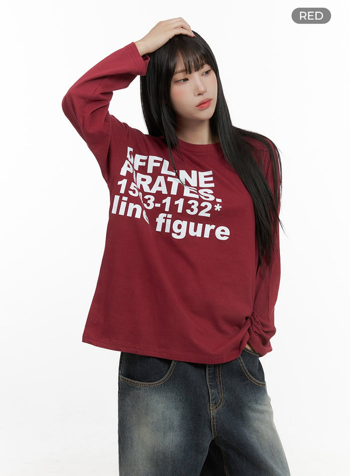 oversized-lettering-long-sleeve-tee-cg430 / Red