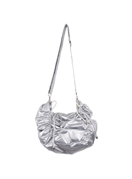 ribbon-ruched-shoulder-bag-cj511 / Silver