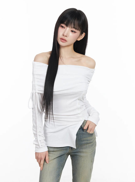 off-shoulder-shirred-top-cf518 / White