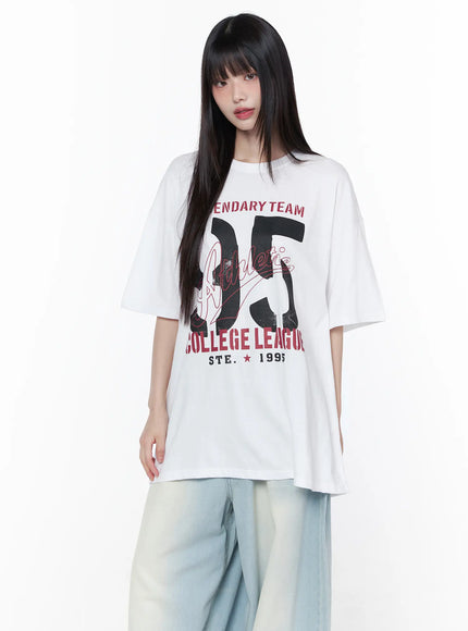 Oversized Graphic Tee CU519 in White, size M/L