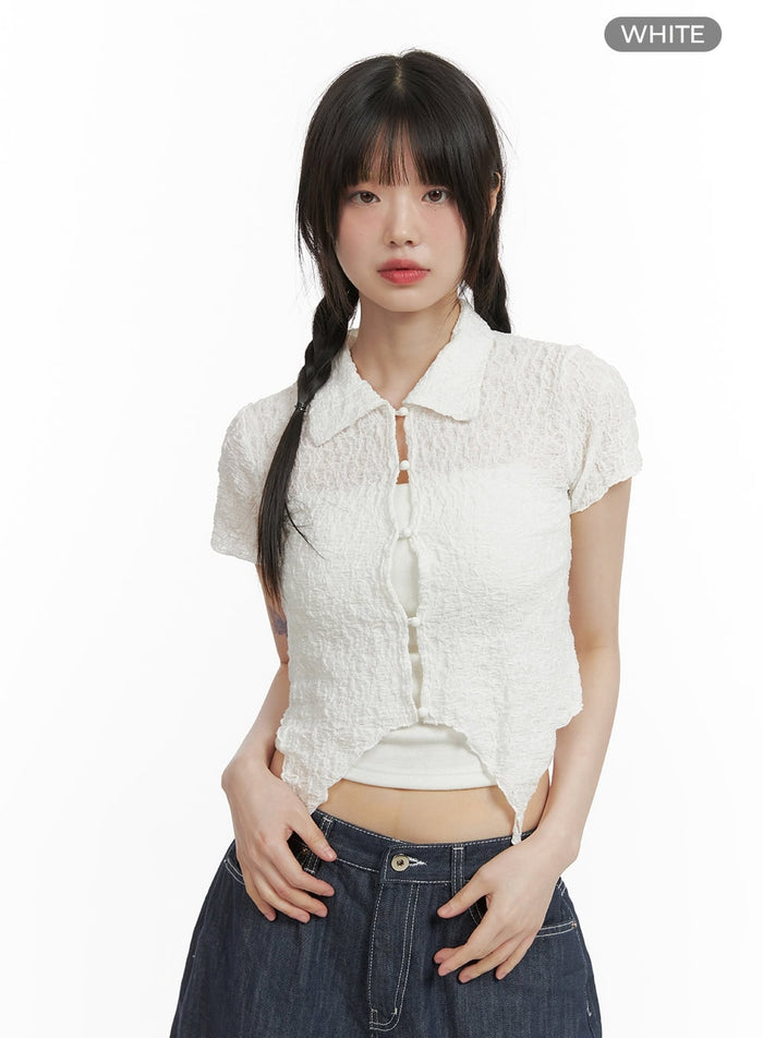 woven-collar-cropped-shirt-cy414 / White