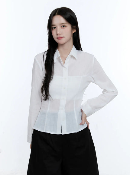 collared-shirred-blouse-cg513 / White