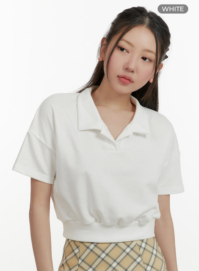 solid-collar-crop-top-oy413 / White