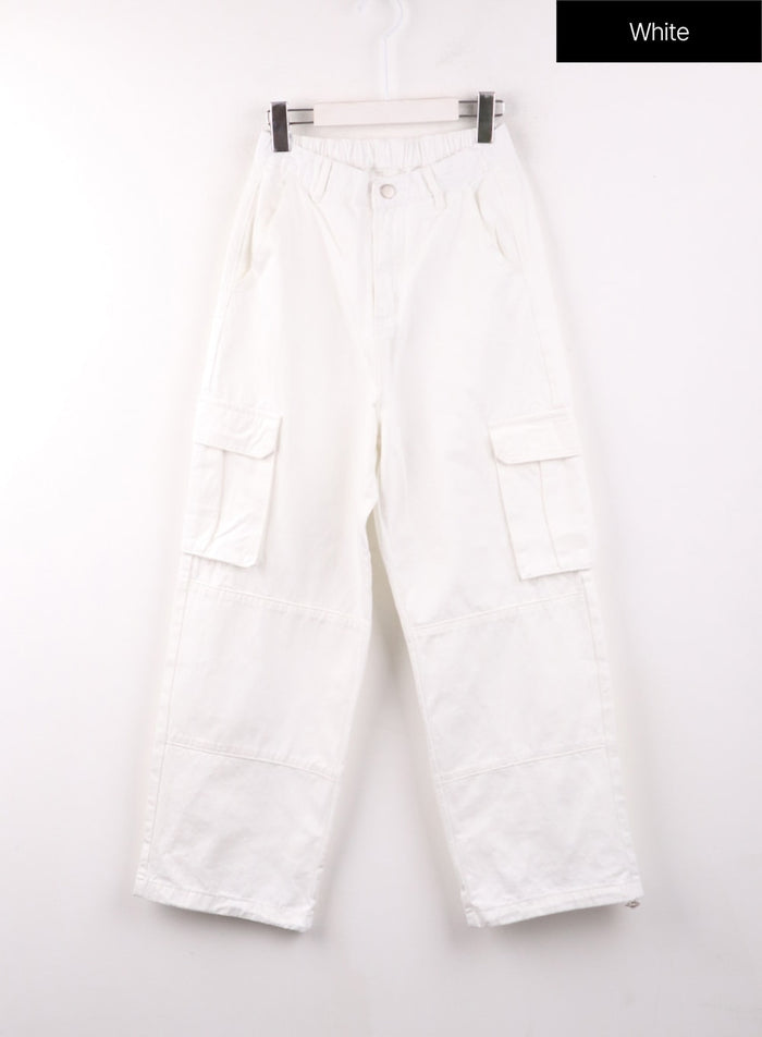 cargo-drawstring-straight-leg-pants-of405 / White