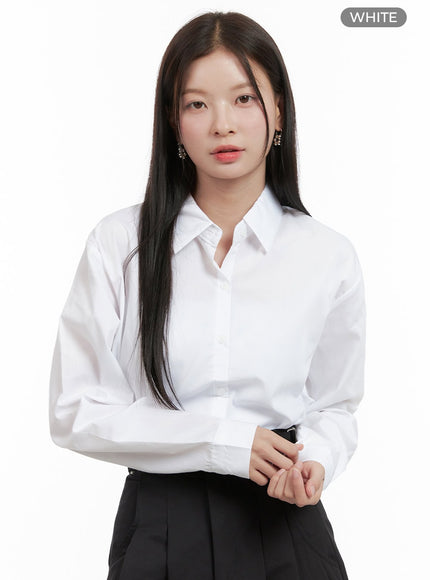 solid-button-up-blouse-og419 / White