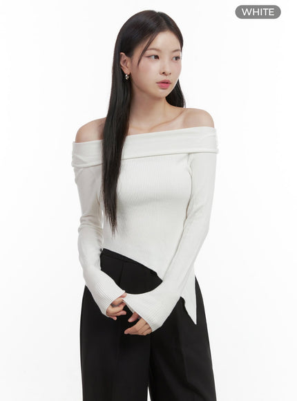 unbalanced-off-shoulder-crop-top-oo416 / White