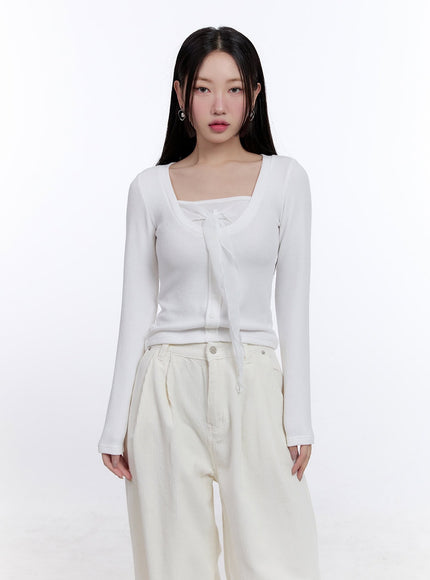 elegant-ribboned-long-sleeve-top-cj513 / White