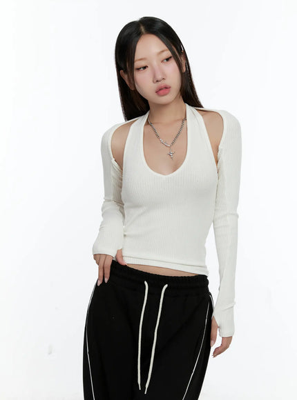ribbed-halter-top-bolero-set-cs517 / White