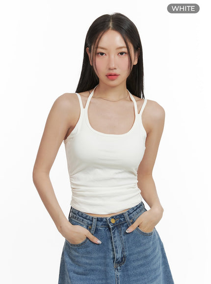 shirred-u-neck-crop-tank-top-cy420 / White