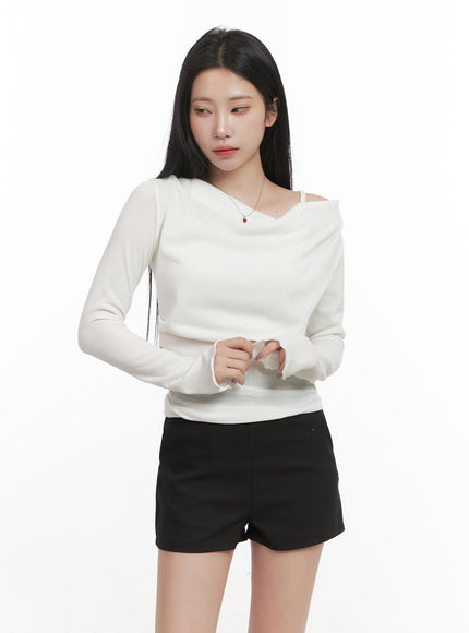 shirred-one-shoulder-slim-fit-top-cj516 / White