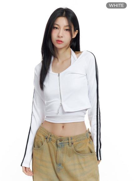 v-neck-zippered-sporty-crop-track-top-co425 / White