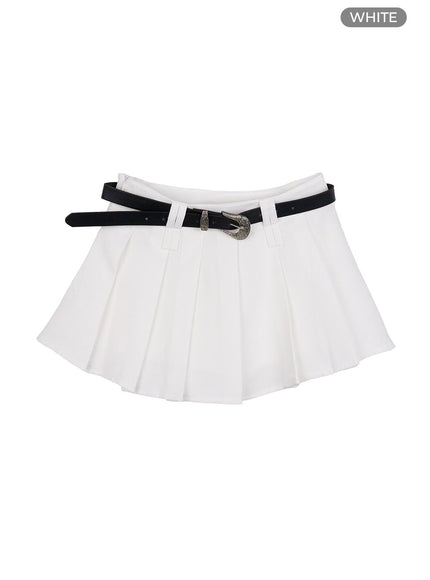 pleated-belt-mini-skirt-oo401 / White