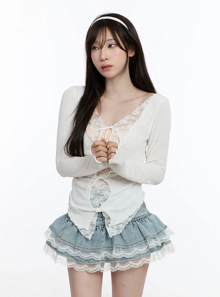 lace-layered-cardigan-ca501 / White