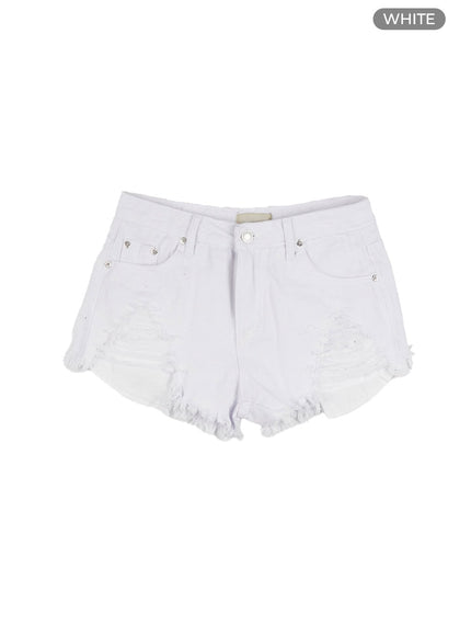 destroyed-hem-micro-denim-shorts-cy431 / White