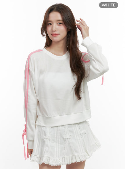 ribbon-lined-cotton-sweatshirt-oo421 / White