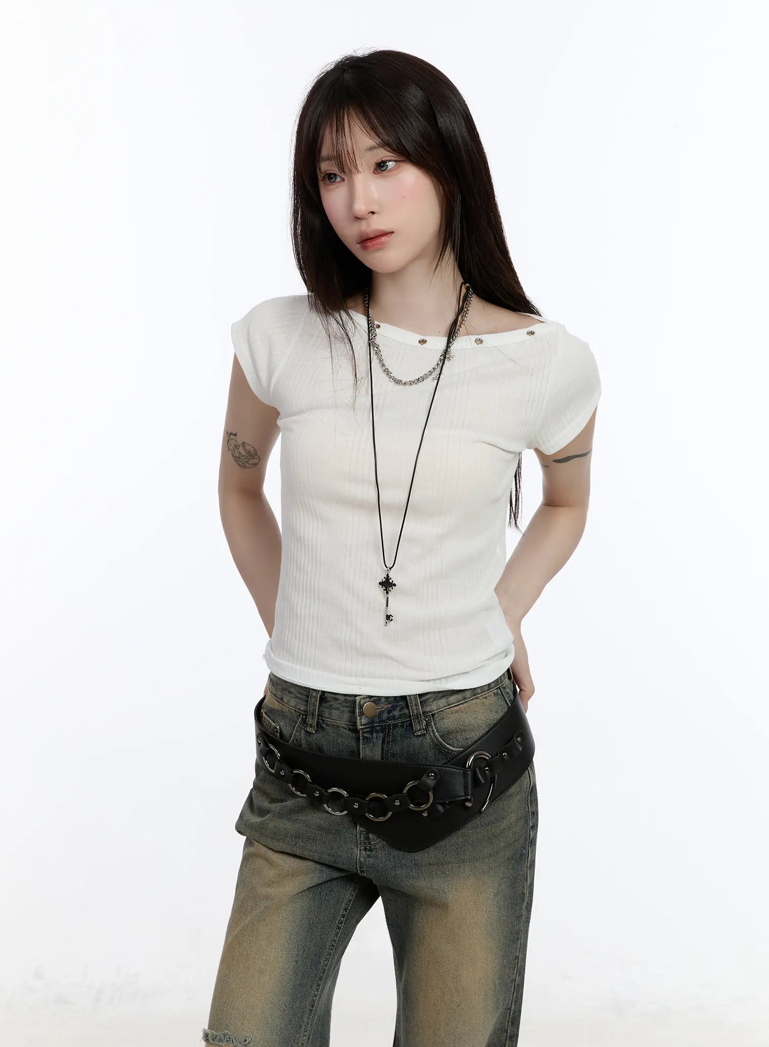 eyelet-short-sleeve-tee-ca503 / White