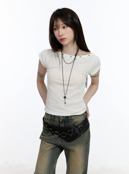 eyelet-short-sleeve-tee-ca503 / White