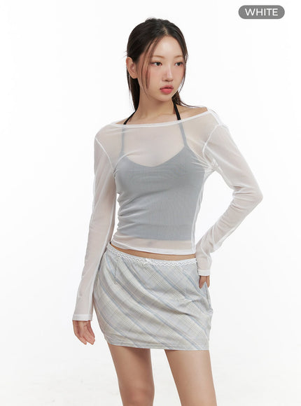 sheer-boat-neck-long-sleeve-crop-top-cl431 / White