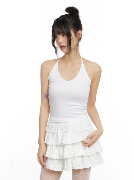 basic-u-neck-halter-tank-top-cn517 / White