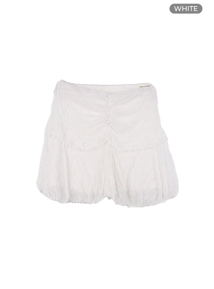 lace-button-draped-mini-skirt-cs424 / White