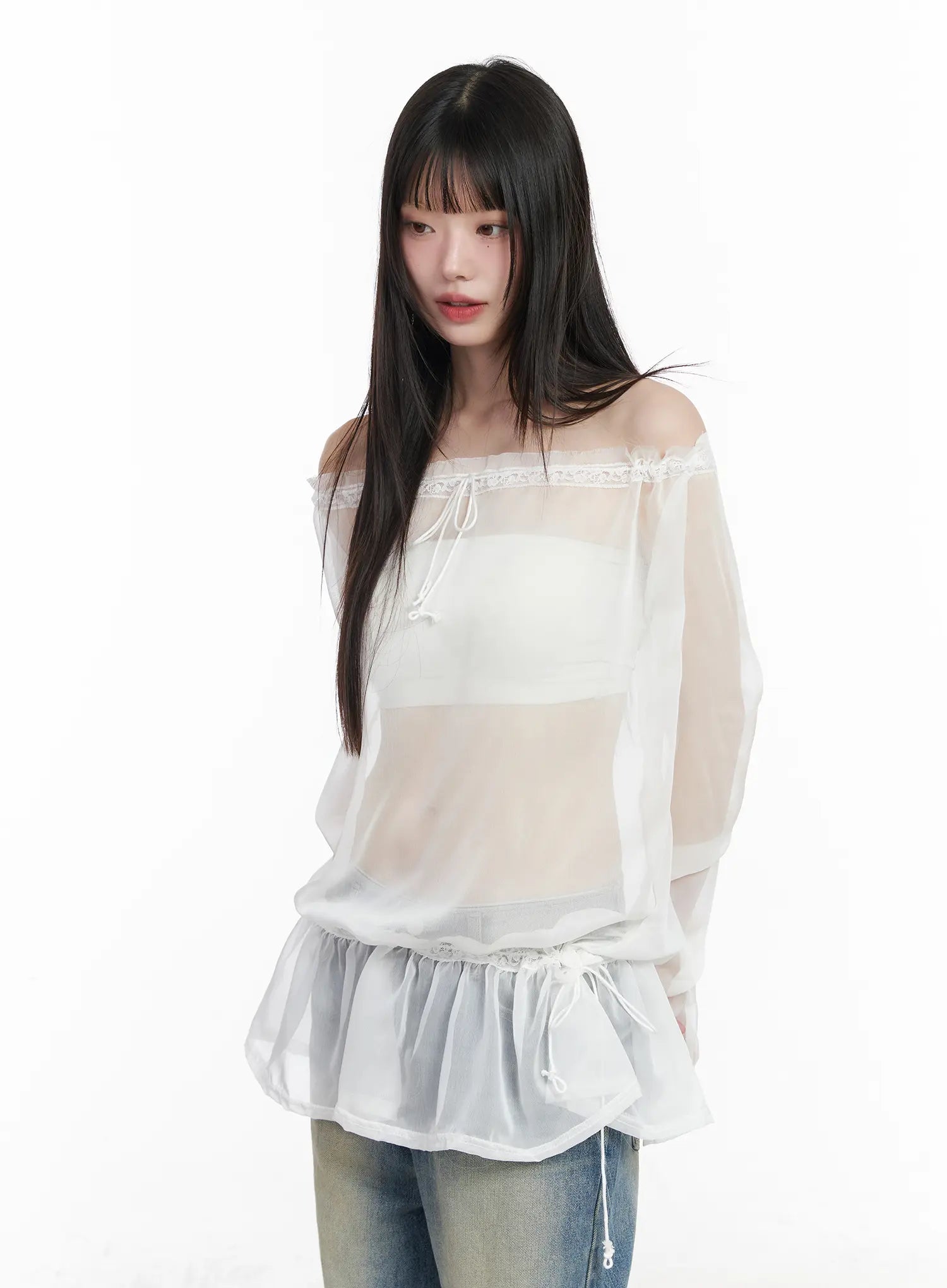 sheer-off-shoulder-blouse-cm524 / White