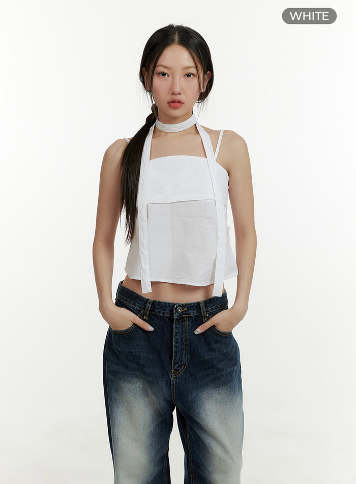 double-layer-cami-top-with-thin-scarf-cy409 / White