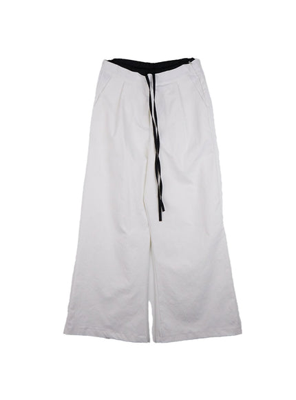 string-detail-solid-wide-fit-pants-cd413 / White