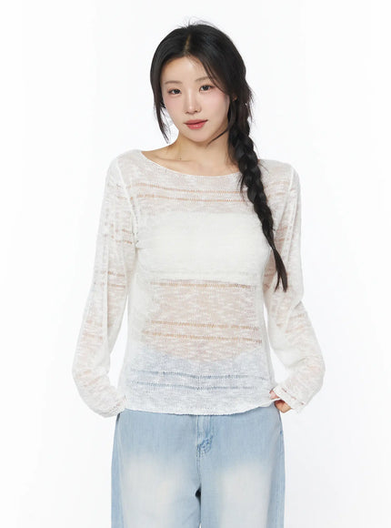 sheer-stripe-knit-top-cy522 / White