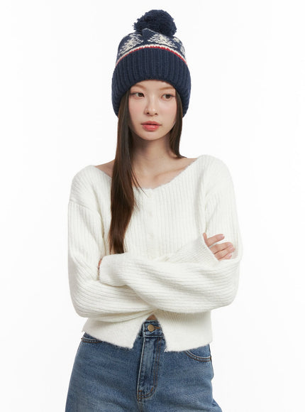 wool-blend-button-up-crop-sweater-od417 / White