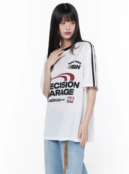 Oversized Sporty Graphic Tee CU519 in White, size S/M