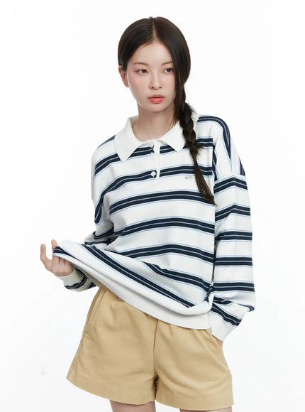 oversized-striped-long-sleeve-collared-shirt-co503 / White