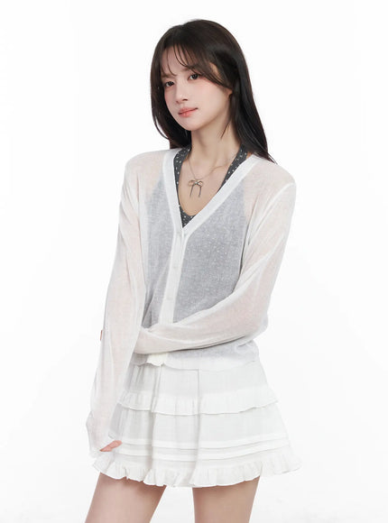 sheer-button-up-cardigan-cm527 / White