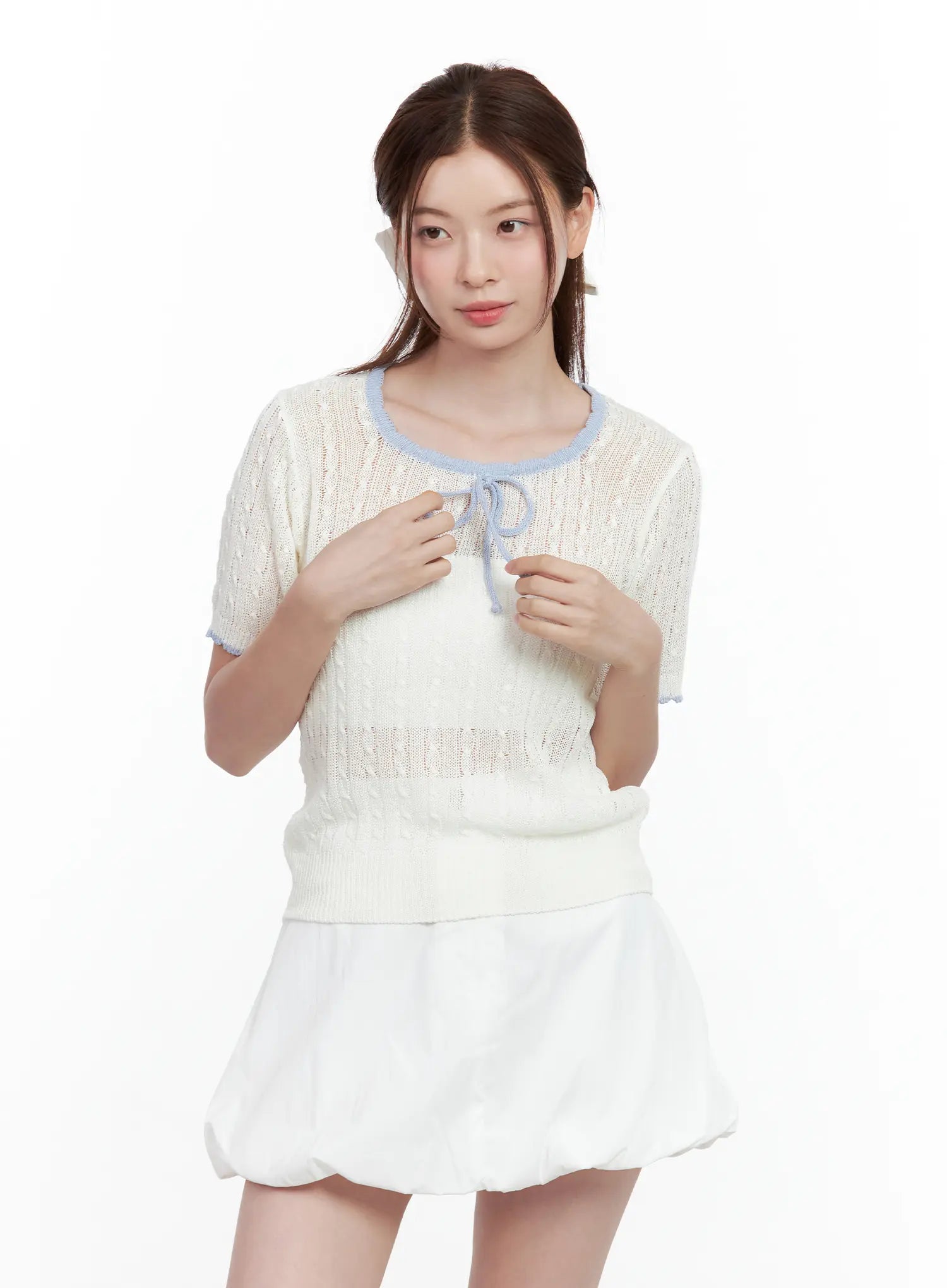 sheer-knit-tie-sweater-top / White