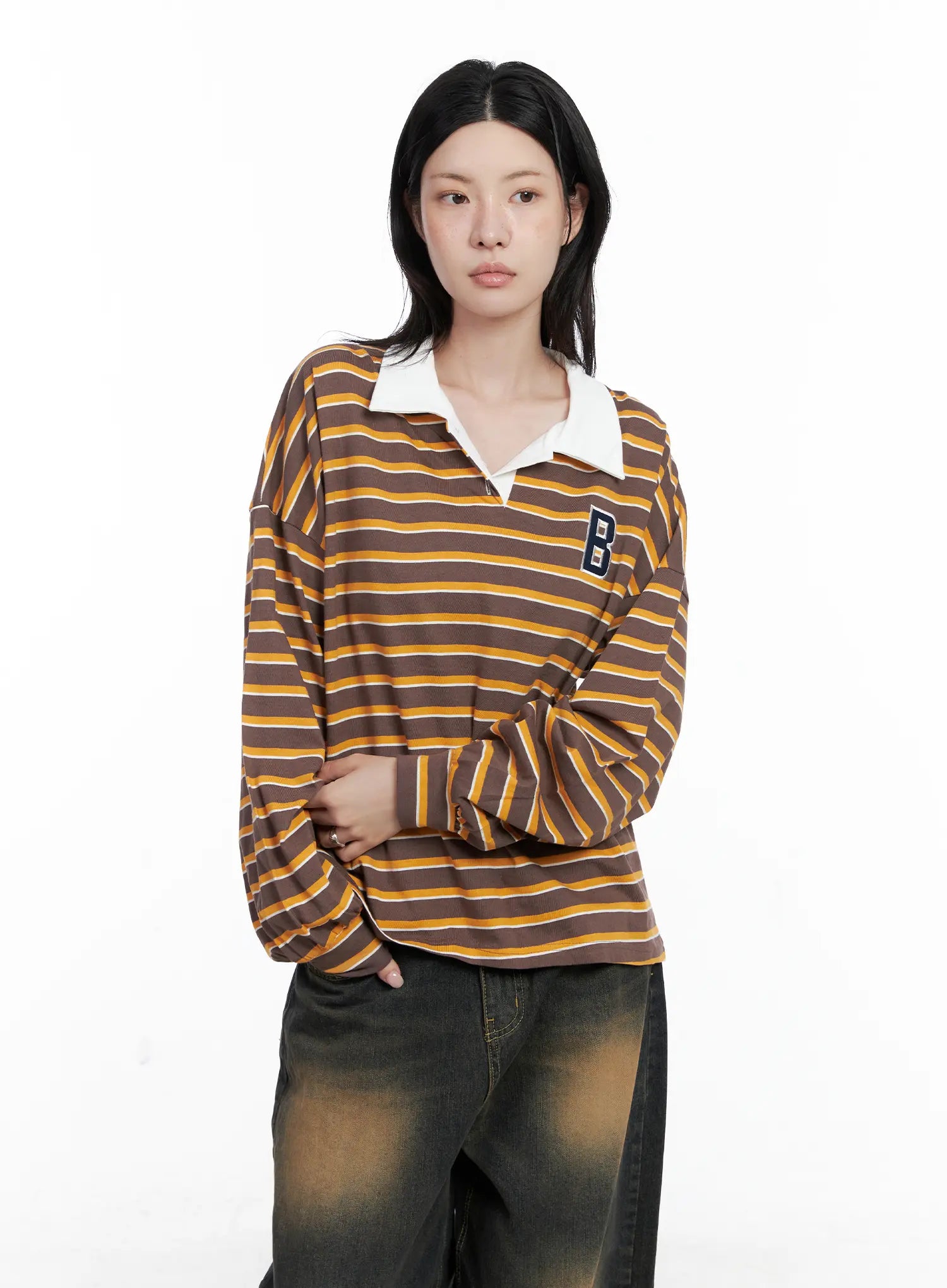 striped-polo-long-sleeve-shirt-cs526 / Yellow