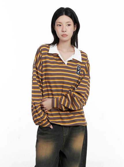 striped-polo-long-sleeve-shirt-cs526 / Yellow
