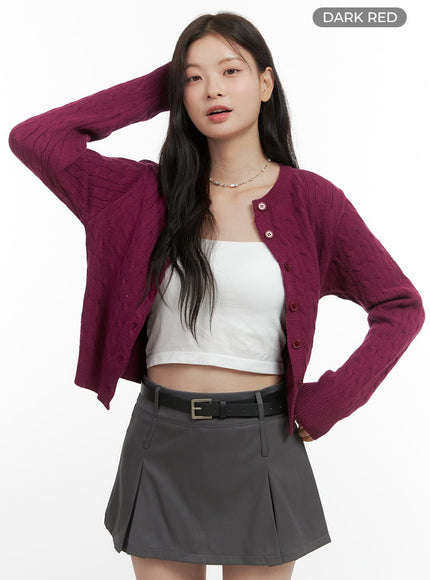 basic-cable-knit-buttoned-cardigan-os423 / Dark red