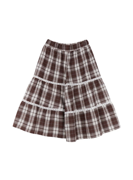 plaid-ruffle-midi-skirt-co522 / Brown