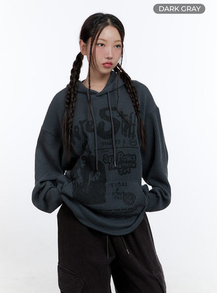 baggy-graphic-hooded-sweater-cs406 / dark gray